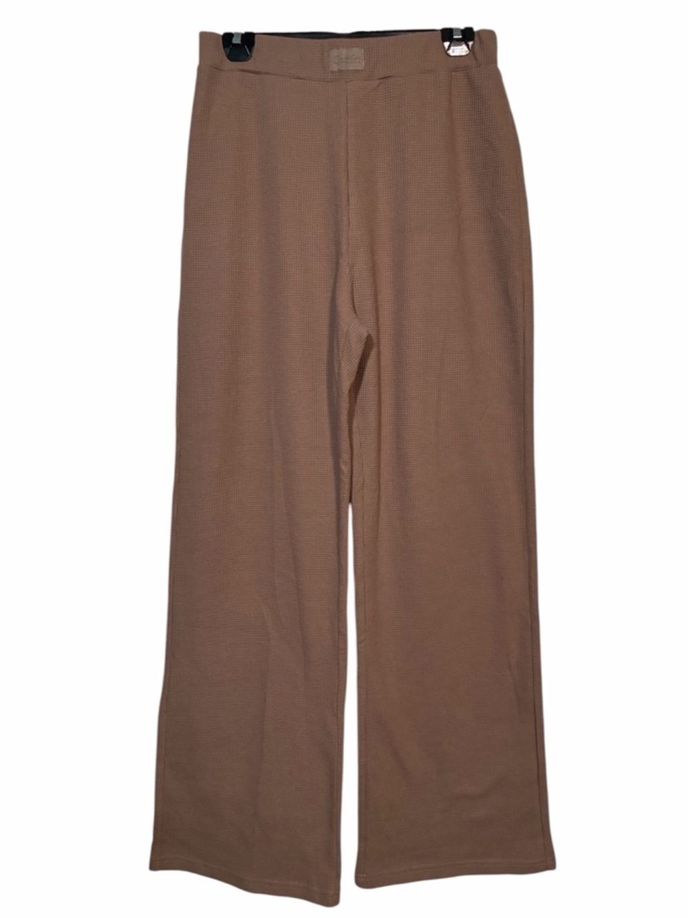 Comfrt Waffle Knit Wide Leg Taupe Tan Pants Women's L NWOT